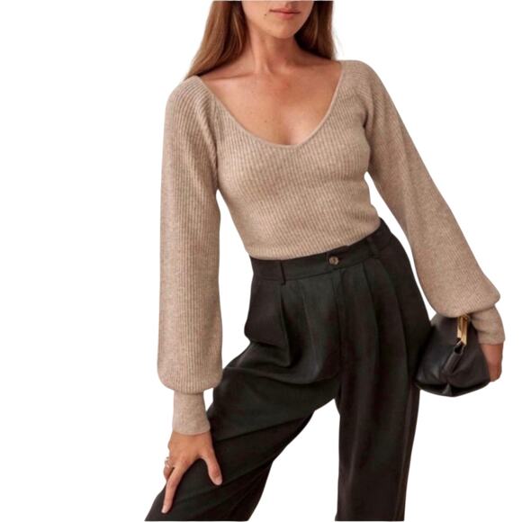 Reformation Hart Cashmere V Neck Sweater Ribbed Knit Jumper Top - Picture 1 of 10